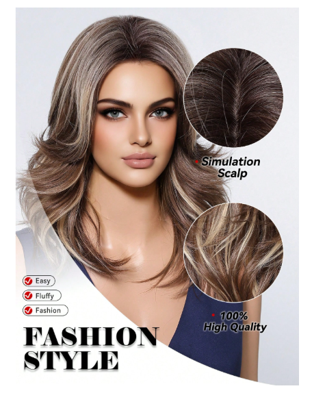 Curly Elegant Brown Highlights Wig