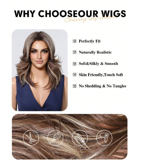 Curly Elegant Brown Highlights Wig