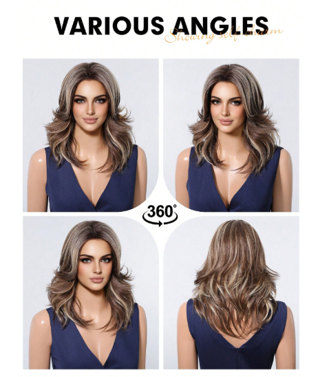 Curly Elegant Brown Highlights Wig