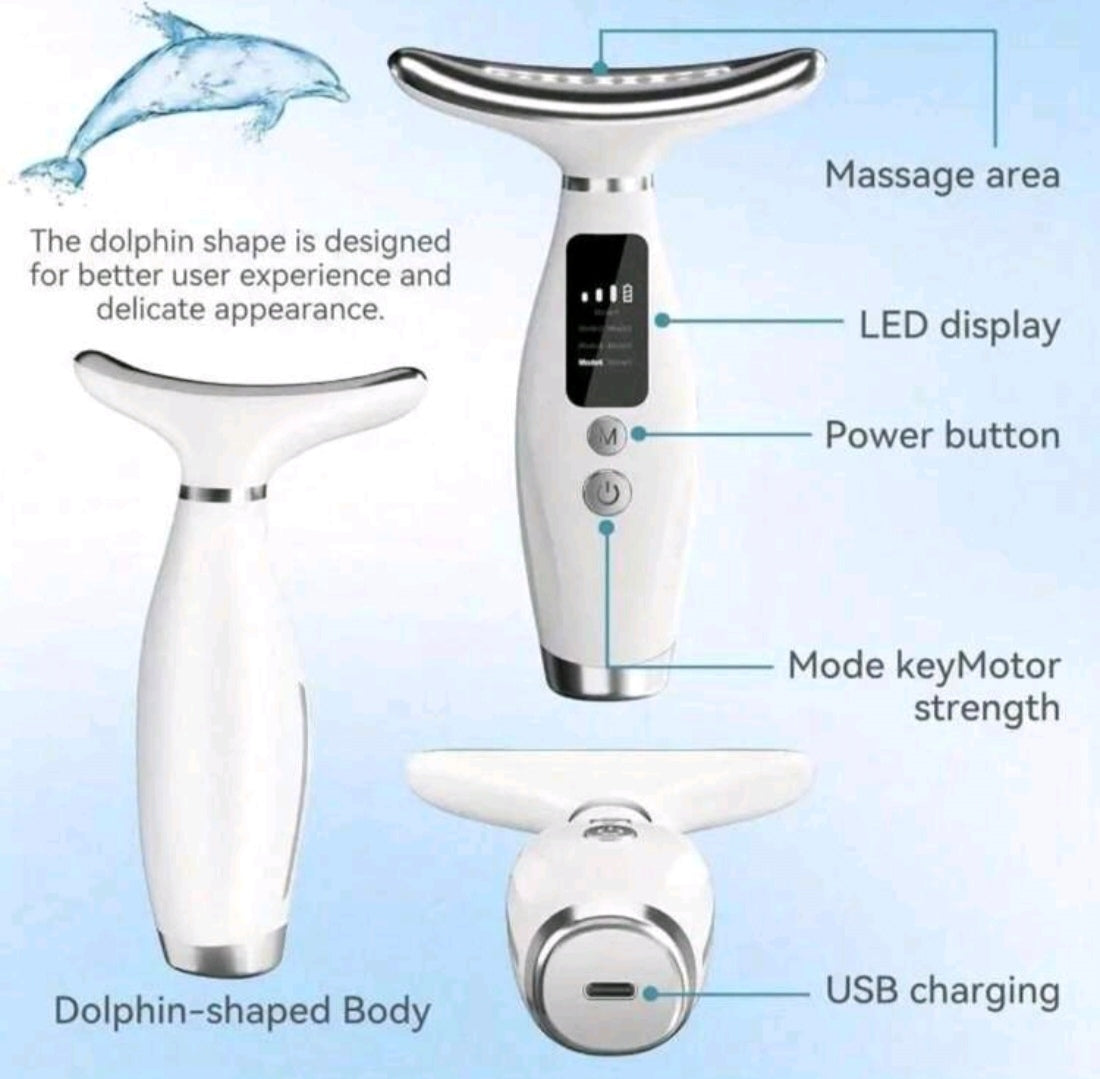 7-Color Portable Facial Massager, LED Display, USB Rechargeable, Vibration Function For Face, Neck And Shoulder Care