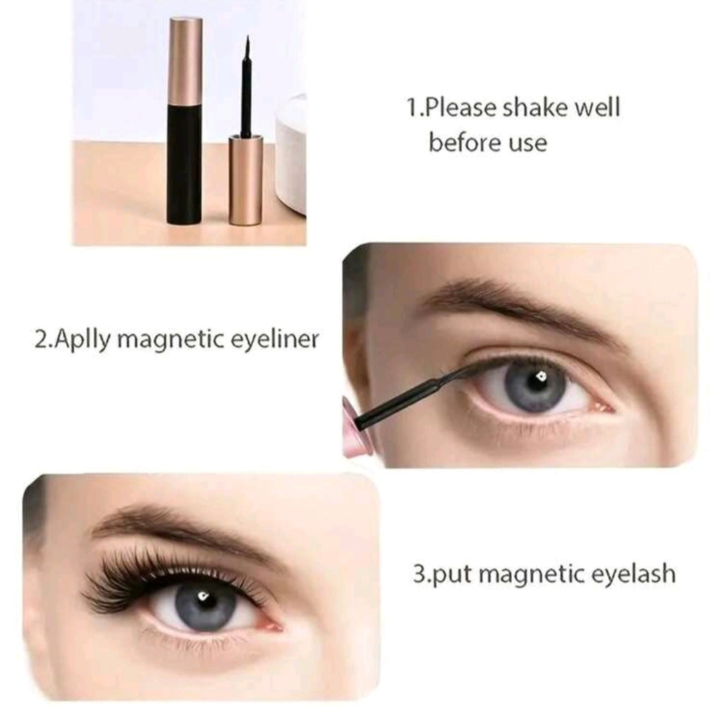 10 Pairs Magnetic Eyelashes Kit With - 2 Magnetic Eyeliners & Tweezer