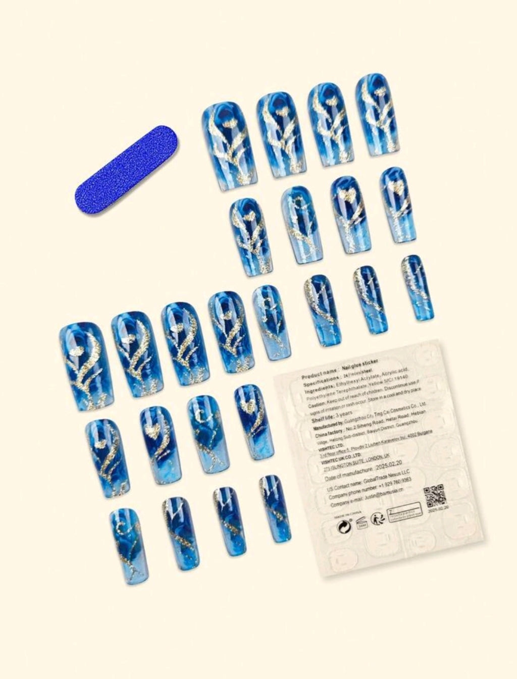 24 Ocean Blue Press On Nails