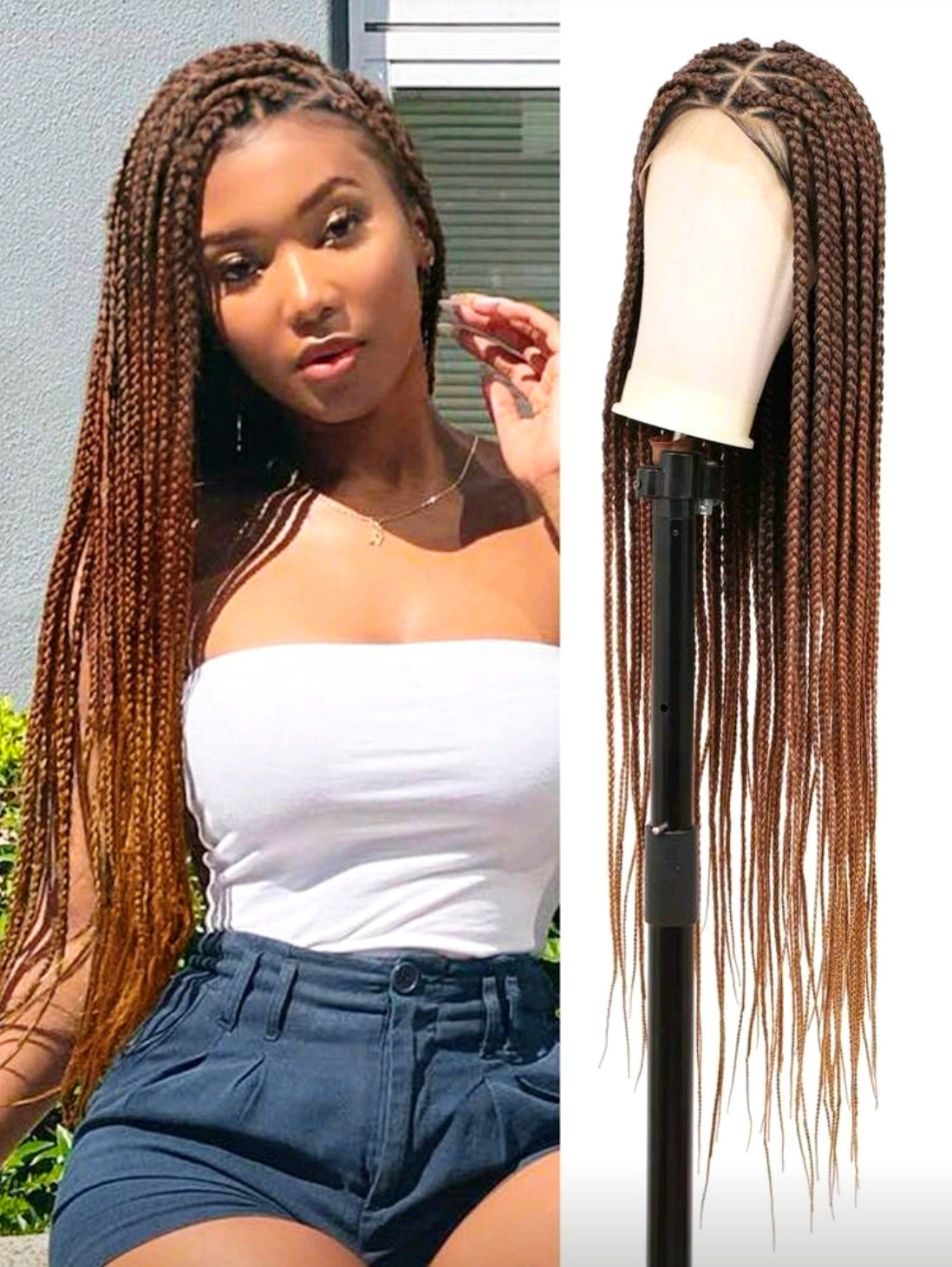91cms Women's Lace Front Synthetic Corn Row Braided Wig With Baby Hair - Double Layer Lace