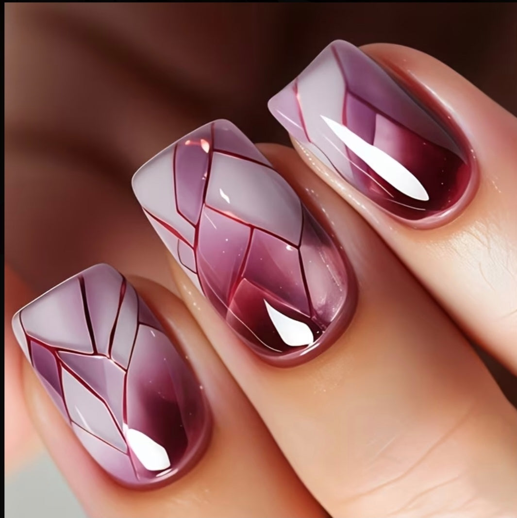 72 pieces (3 Pack) French Ombre Glitter Press-On Square Nails