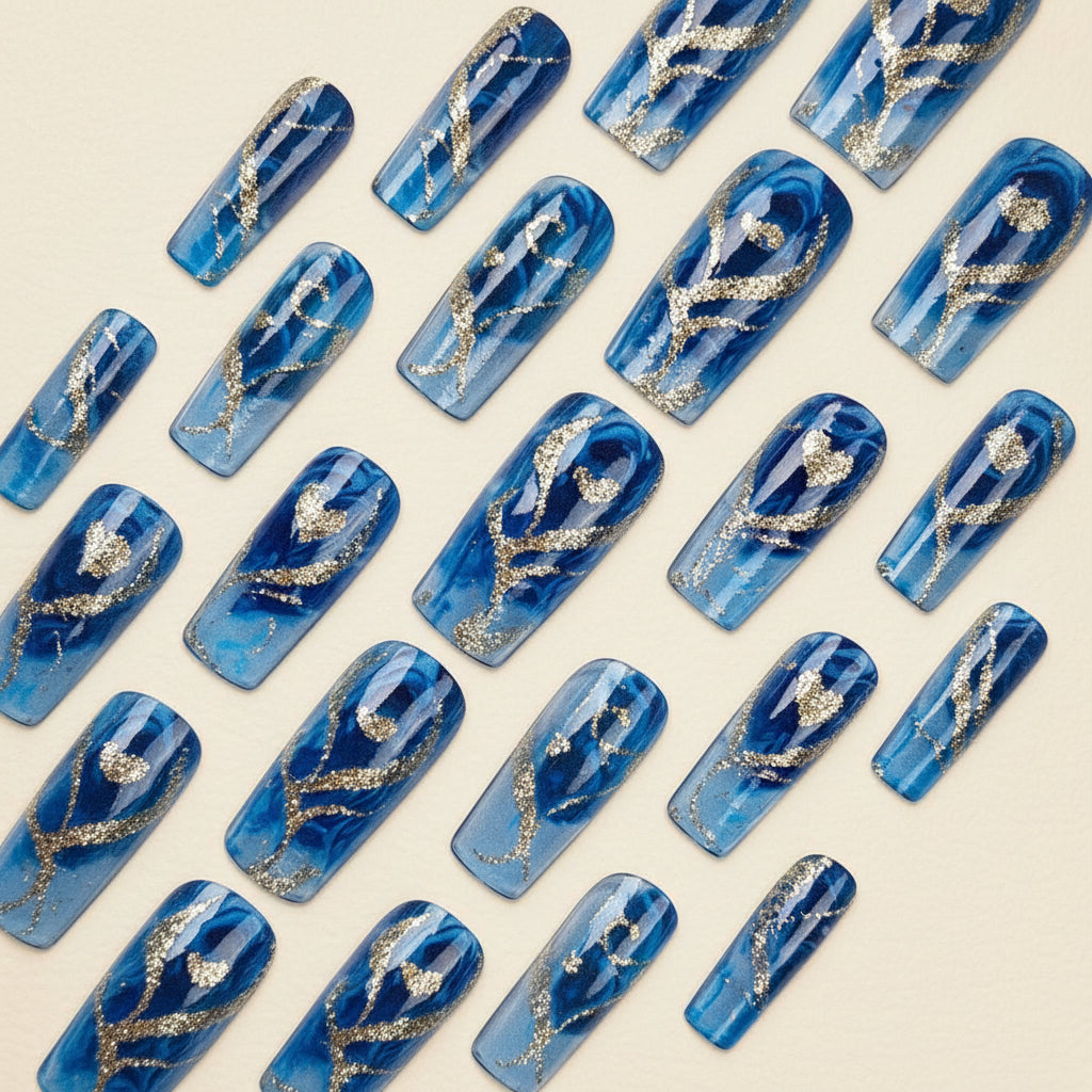 24 Ocean Blue Press On Nails