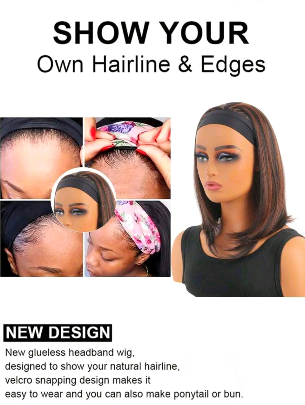 Glue free Easy-Wear Bob Headband Wig