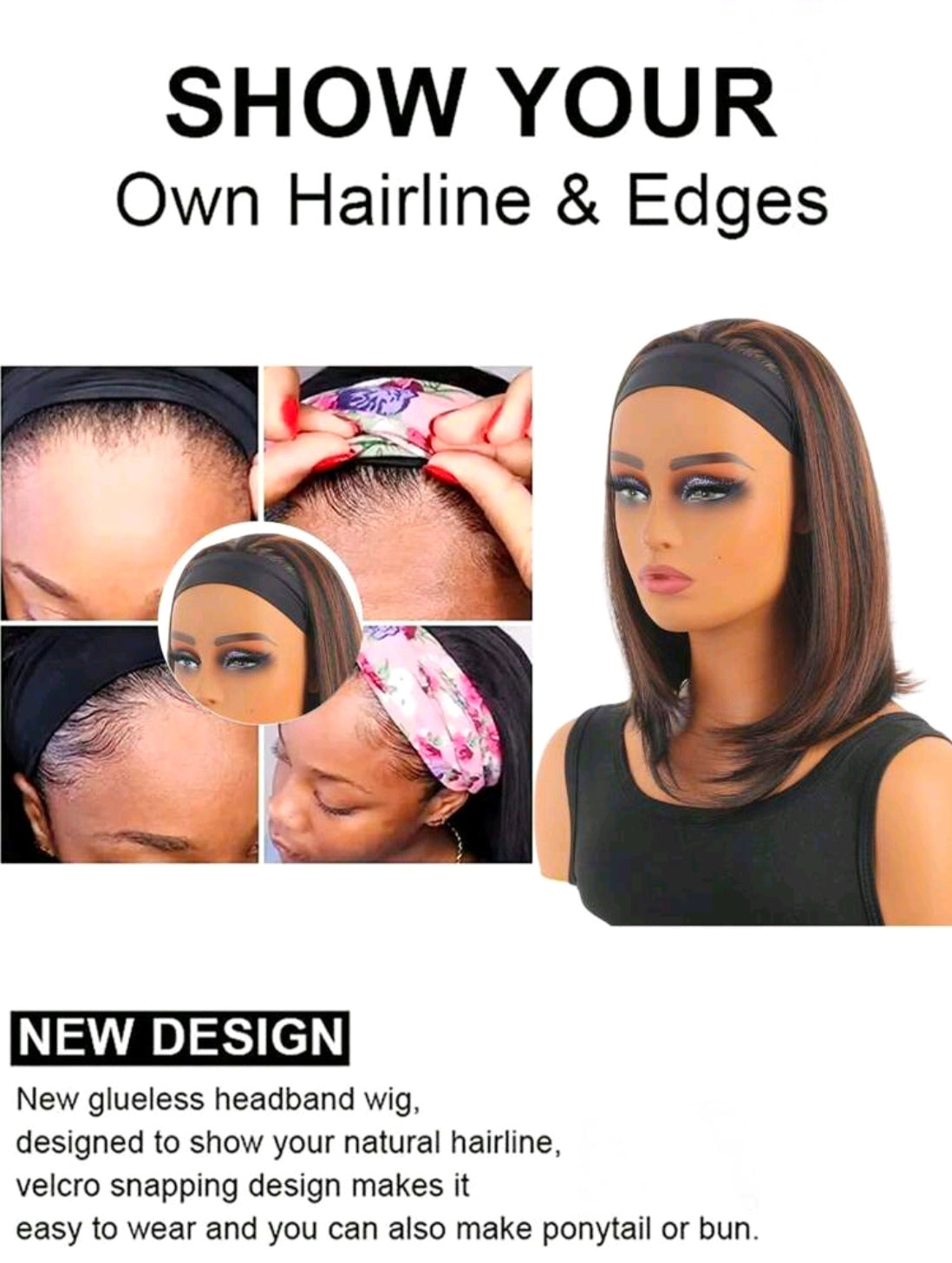 Glue free Easy-Wear Bob Headband Wig