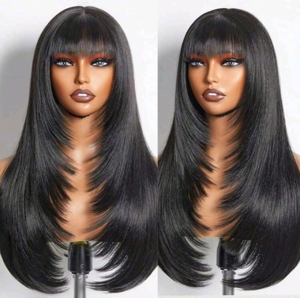 61 cm Long Layered Straight Wig With Bangs