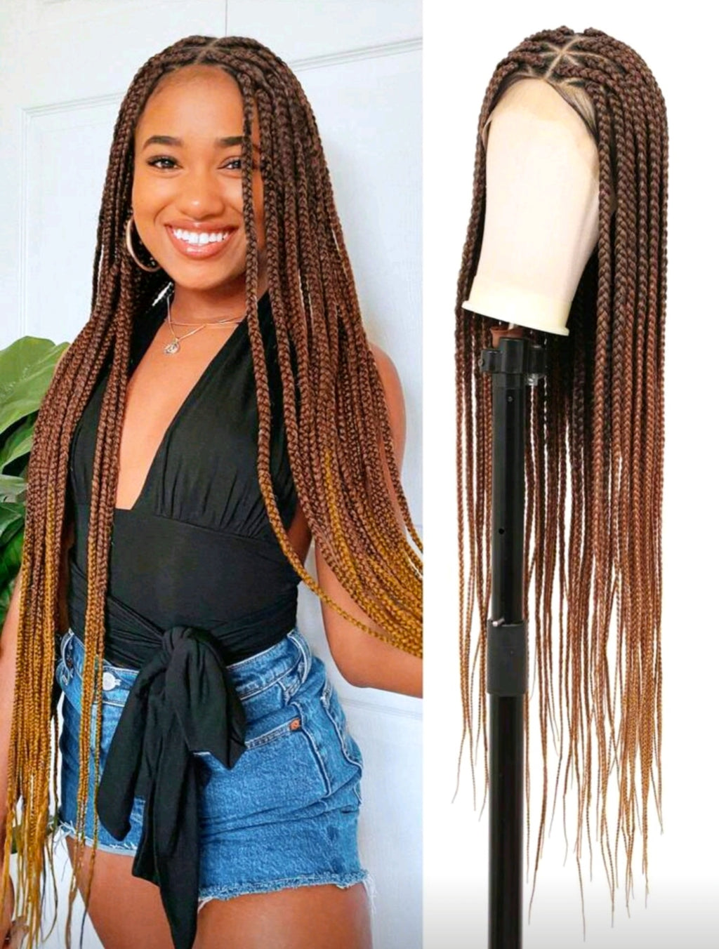 91cms Women's Lace Front Synthetic Corn Row Braided Wig With Baby Hair - Double Layer Lace