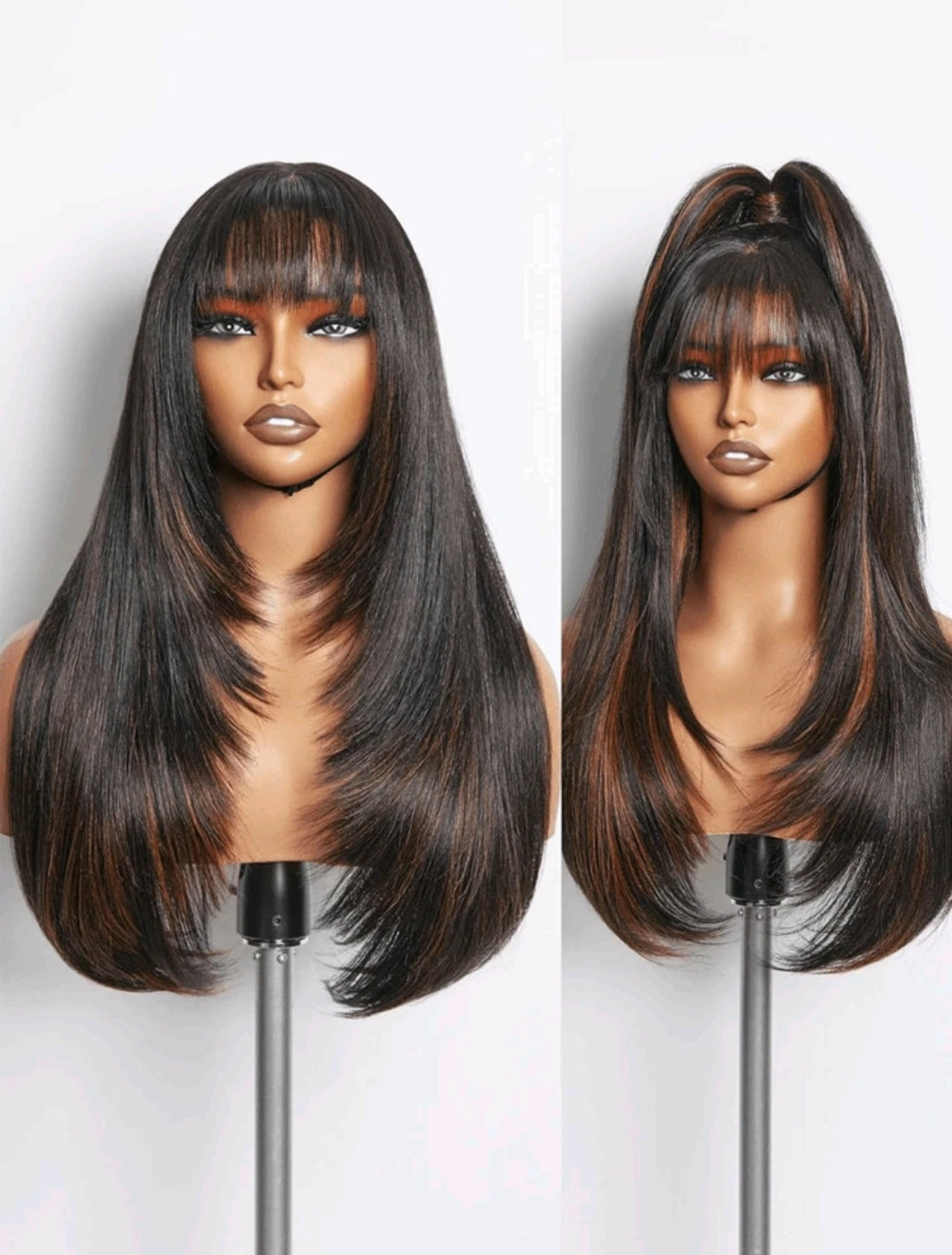 61 cm Long Layered Straight Wig With Bangs