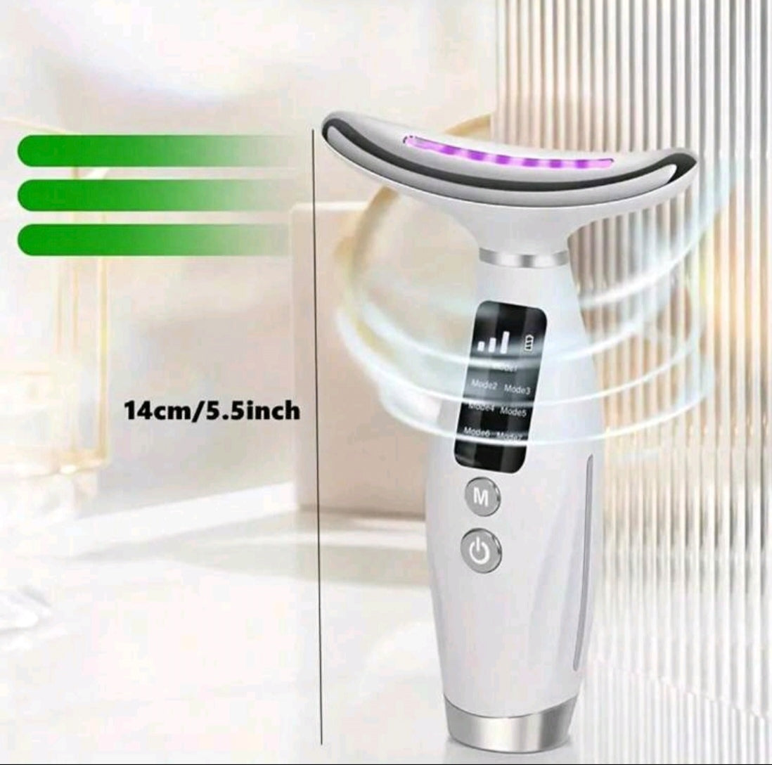 7-Color Portable Facial Massager, LED Display, USB Rechargeable, Vibration Function For Face, Neck And Shoulder Care