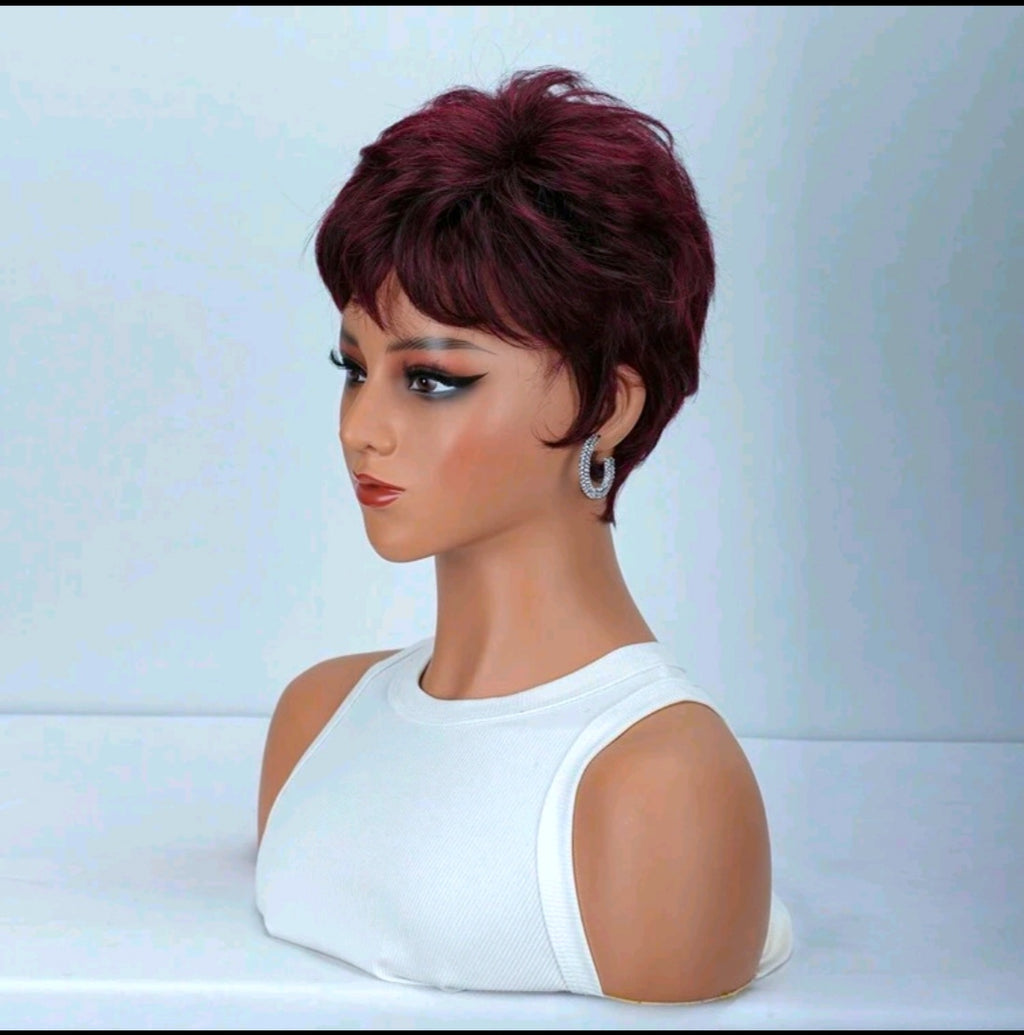 Burgundy Straight Hair With Bangs Wig