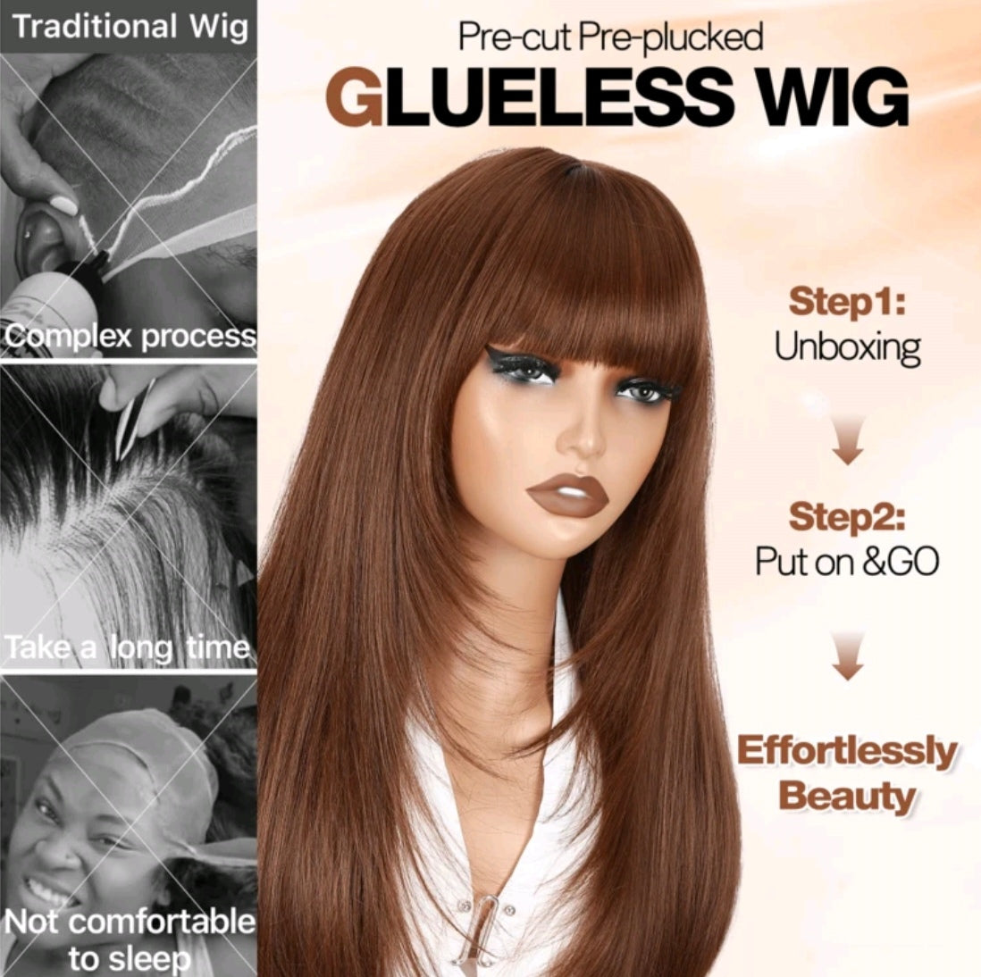 61 cm Long Layered Straight Wig With Bangs
