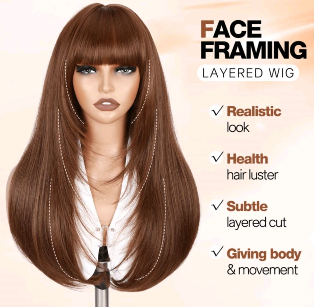 61 cm Long Layered Straight Wig With Bangs