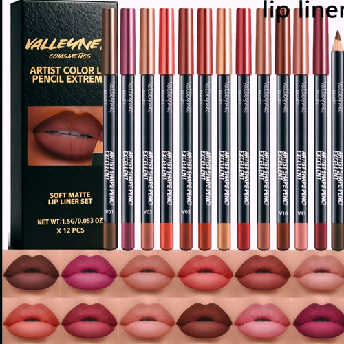 12 Matte Lip Liners +1 Lip Gloss Long-Lasting, Waterproof.