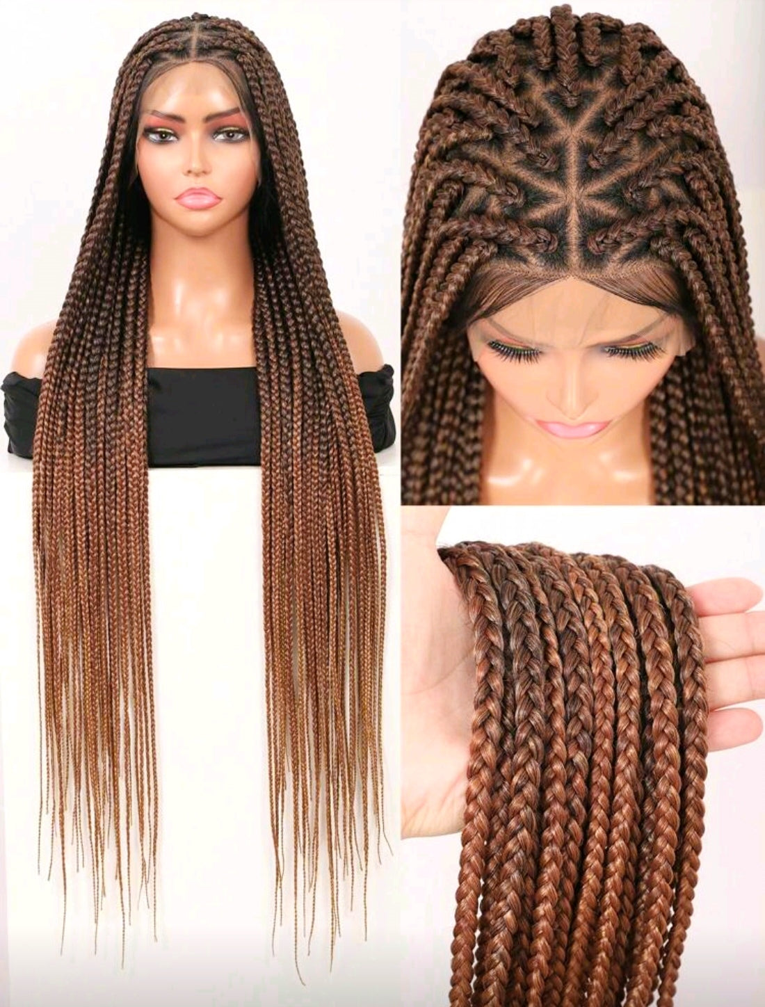 91cms Women's Lace Front Synthetic Corn Row Braided Wig With Baby Hair - Double Layer Lace