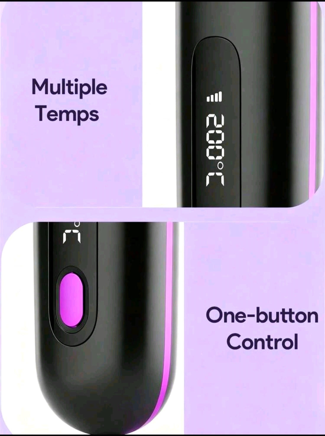 Cordless Hair Straightener Brush With LCD Display Adjustable Temperature