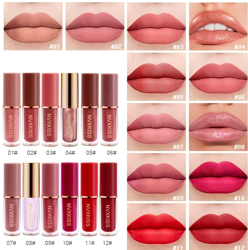 12 Matte Lipstick & Lip Gloss Set, Waterproof, Long-Lasting and Non-Fading