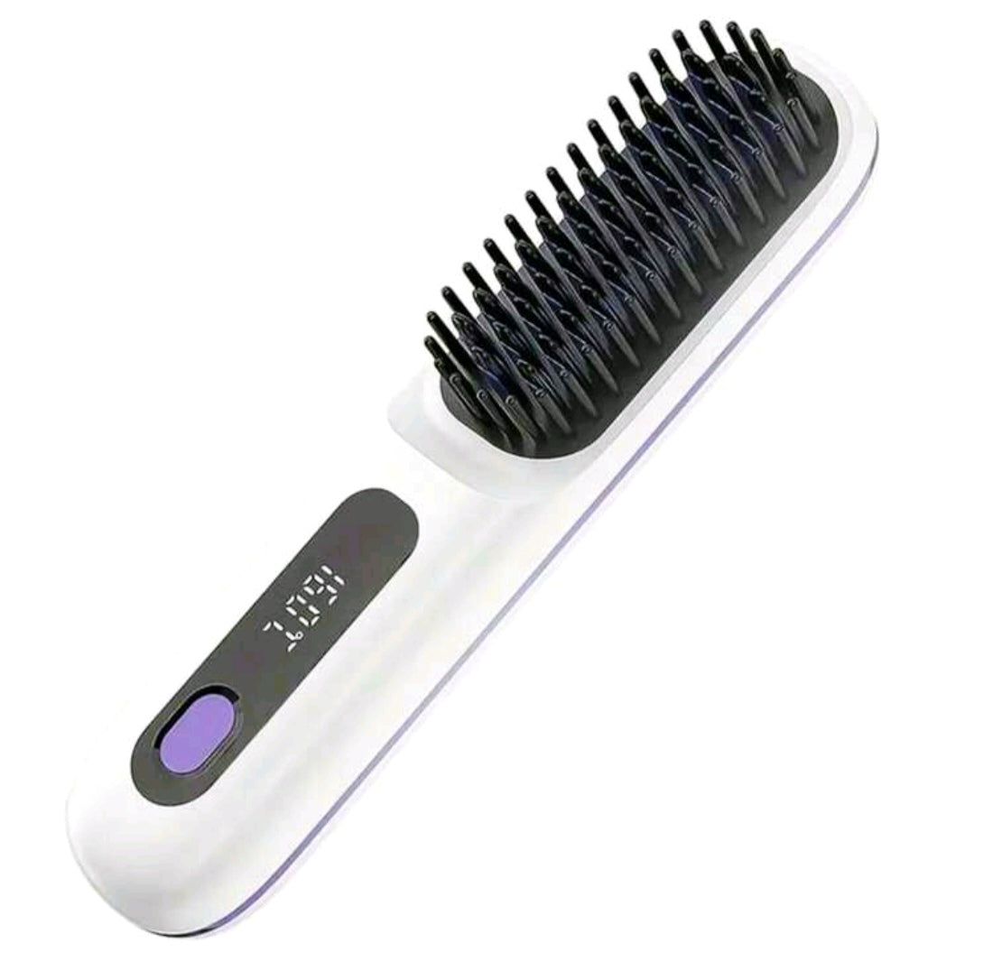 Cordless Hair Straightener Brush With LCD Display Adjustable Temperature