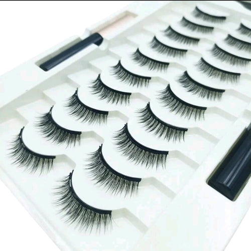 10 Pairs Magnetic Eyelashes Kit With - 2 Magnetic Eyeliners & Tweezer