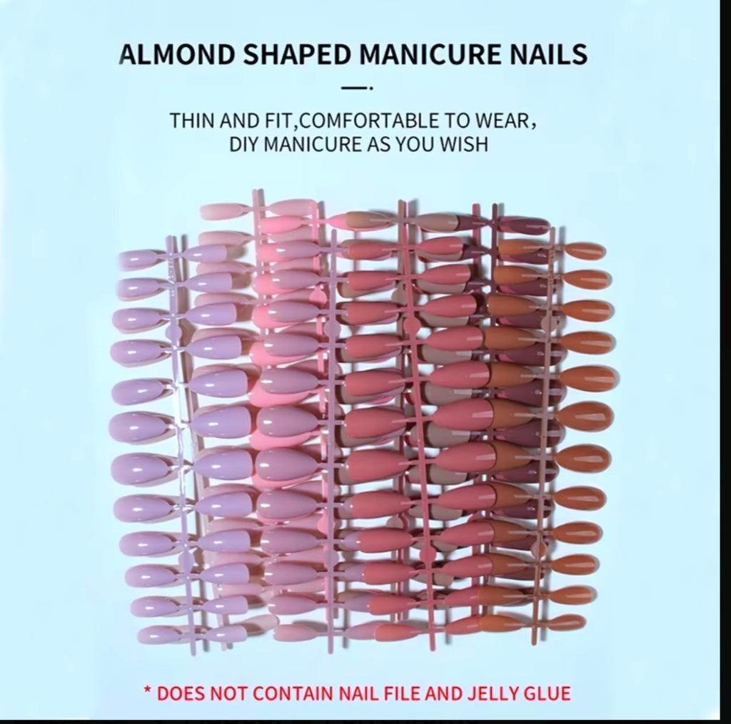 288 pieces (12 Mixed Designs) Almond Nails, Shaped Glossy Acrylic Press-On Nails
