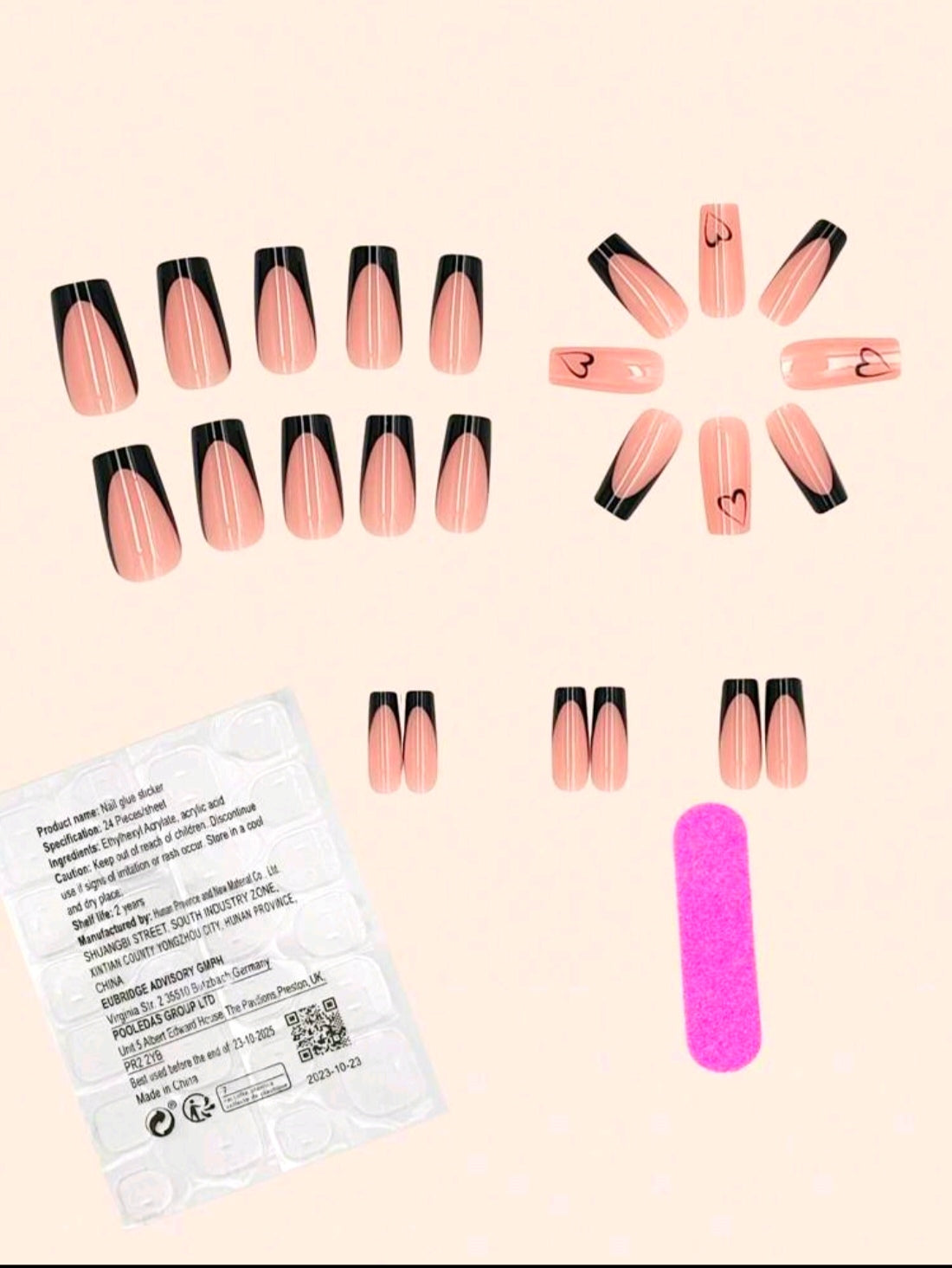 24 French Medium Square Shape Press On Nails