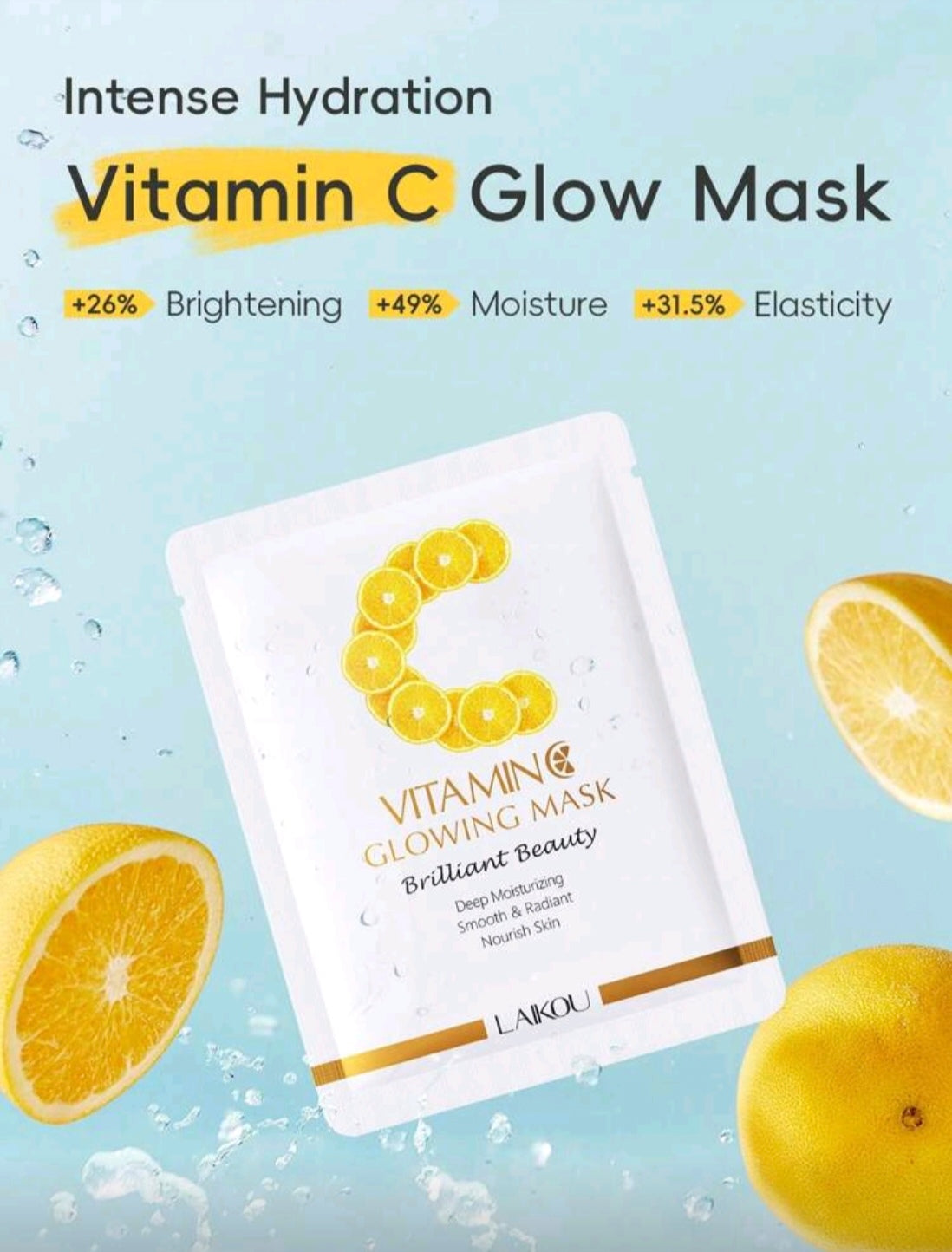 20 piece LAIKOU Korean Snail Collegen, Milk Silk or Vitamin C Moisturizing Face Mask