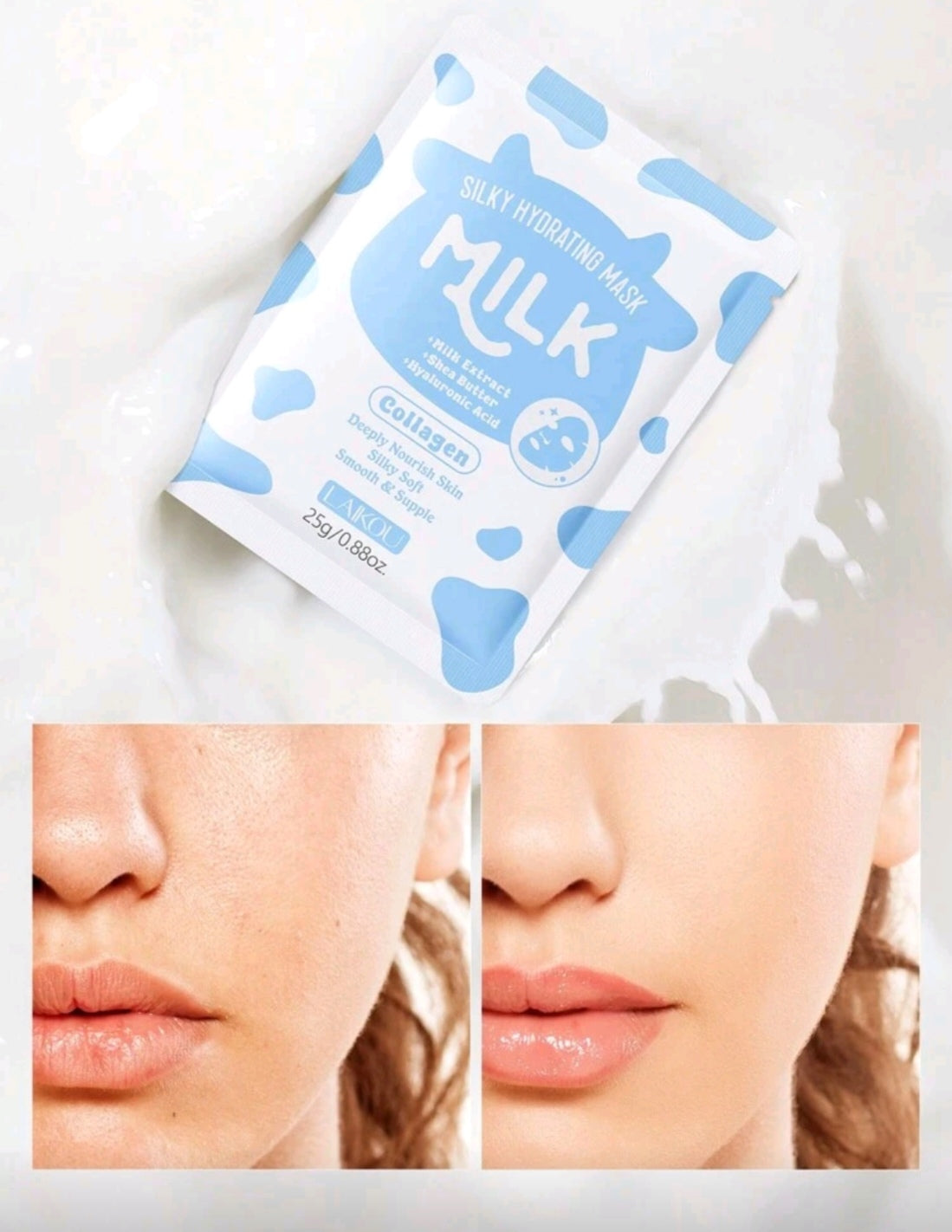 20 piece LAIKOU Korean Snail Collegen, Milk Silk or Vitamin C Moisturizing Face Mask
