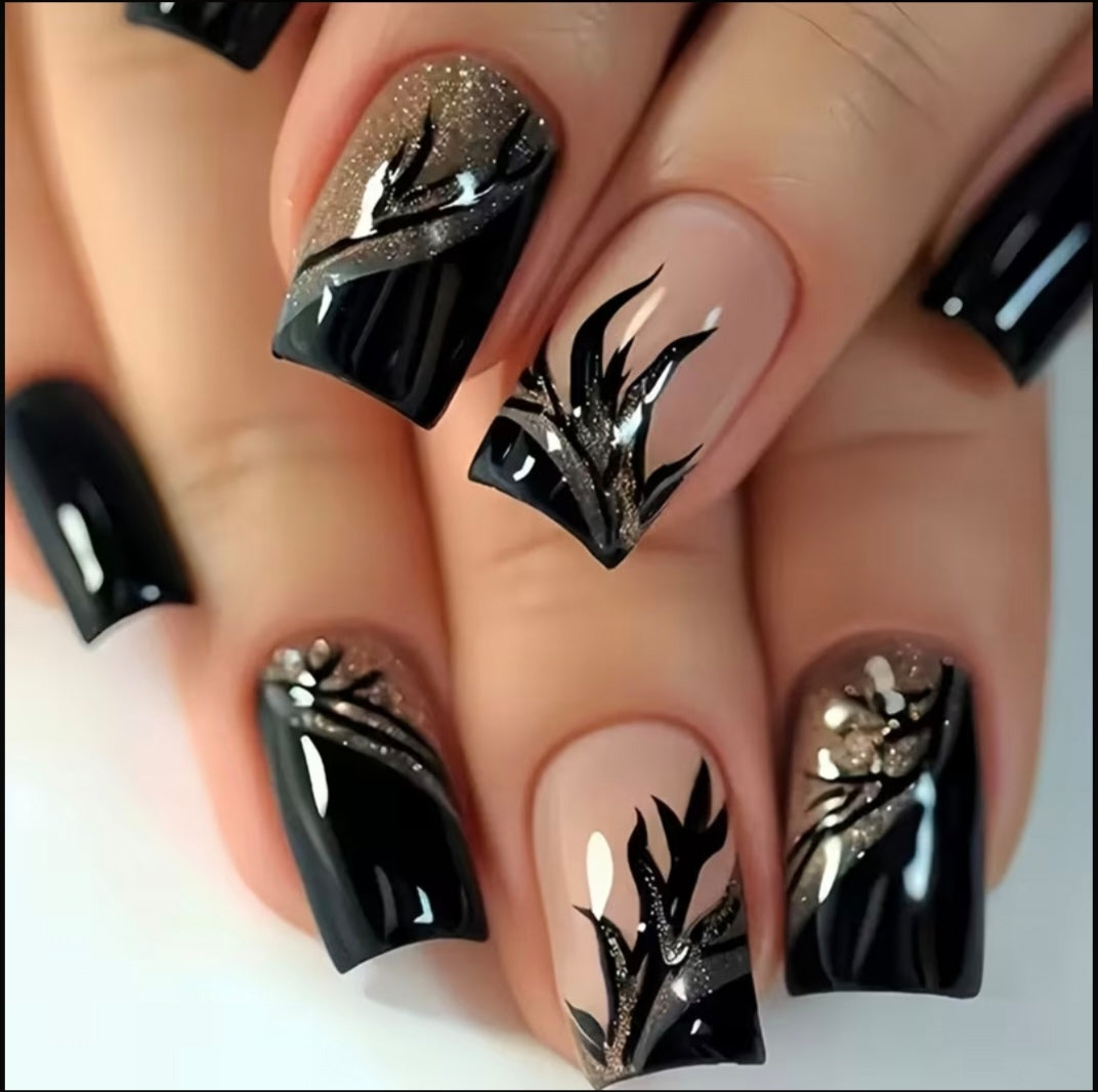 72 pieces (3 Pack) French Ombre Glitter Press-On Square Nails