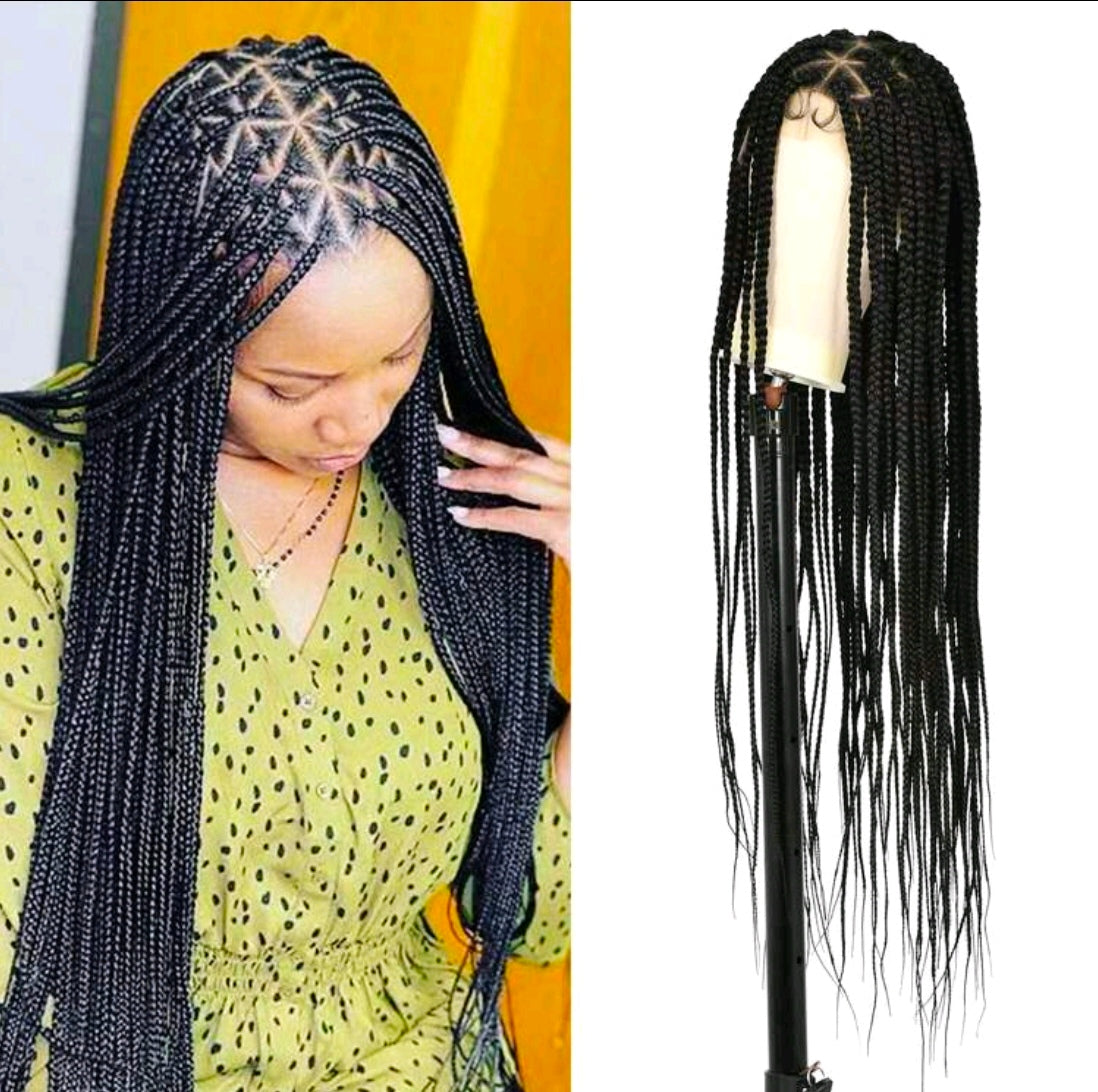 91cms Women's Lace Front Synthetic Corn Row Braided Wig With Baby Hair - Double Layer Lace