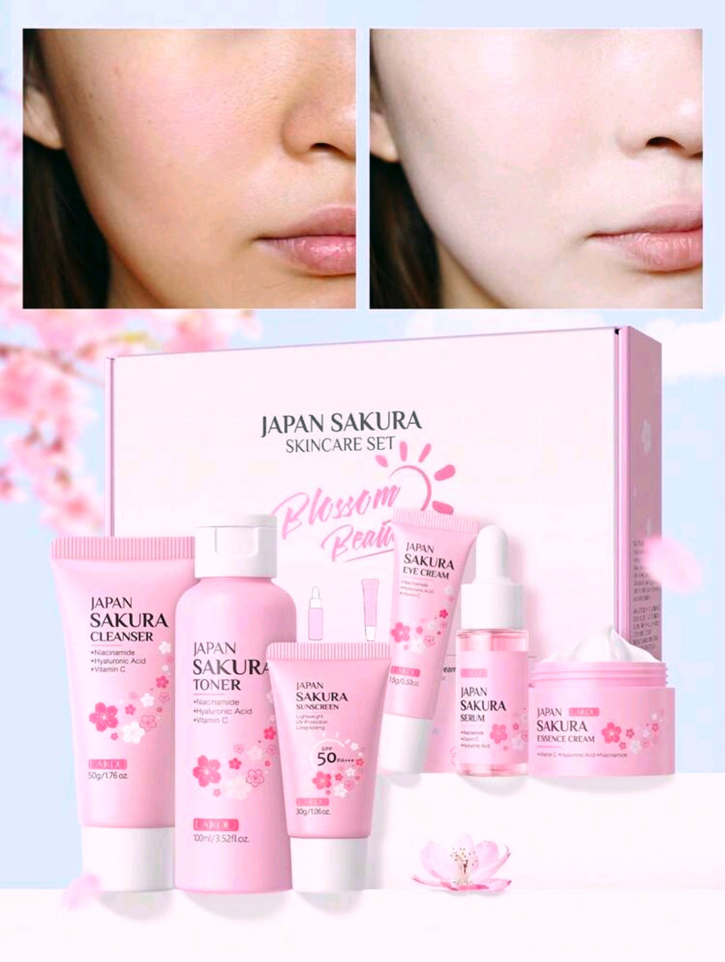 1 Set, 6 Piece Deep Nourishing LAIKOU JAPAN SAKURA SKINCARE SET