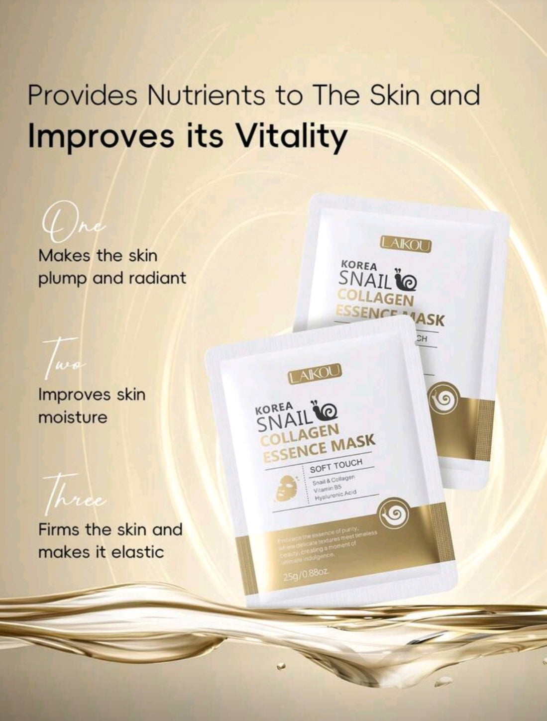 20 piece LAIKOU Korean Snail Collegen, Milk Silk or Vitamin C Moisturizing Face Mask