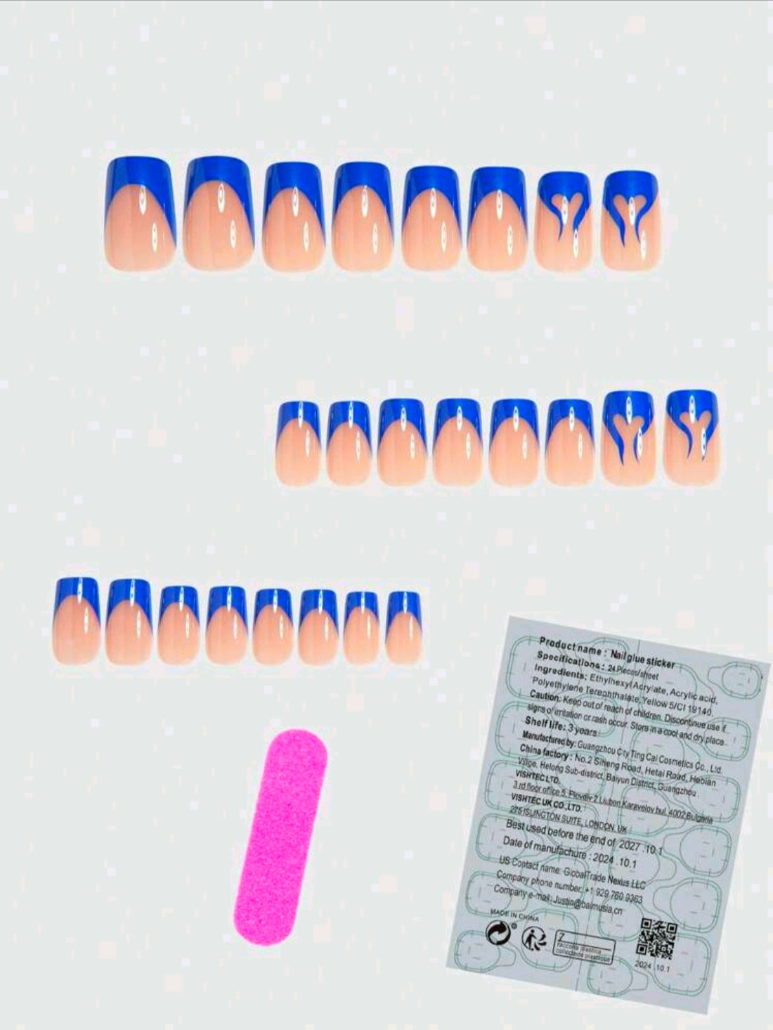 24 French Medium Square Shape Press On Nails