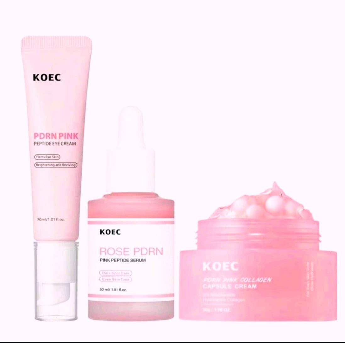 KOEC PDN Brightening Skincare Set: Brightening Serum + Collagen Capsule Cream + Nourishing Eye Cream, Hydrating & Firming Dual-Effect