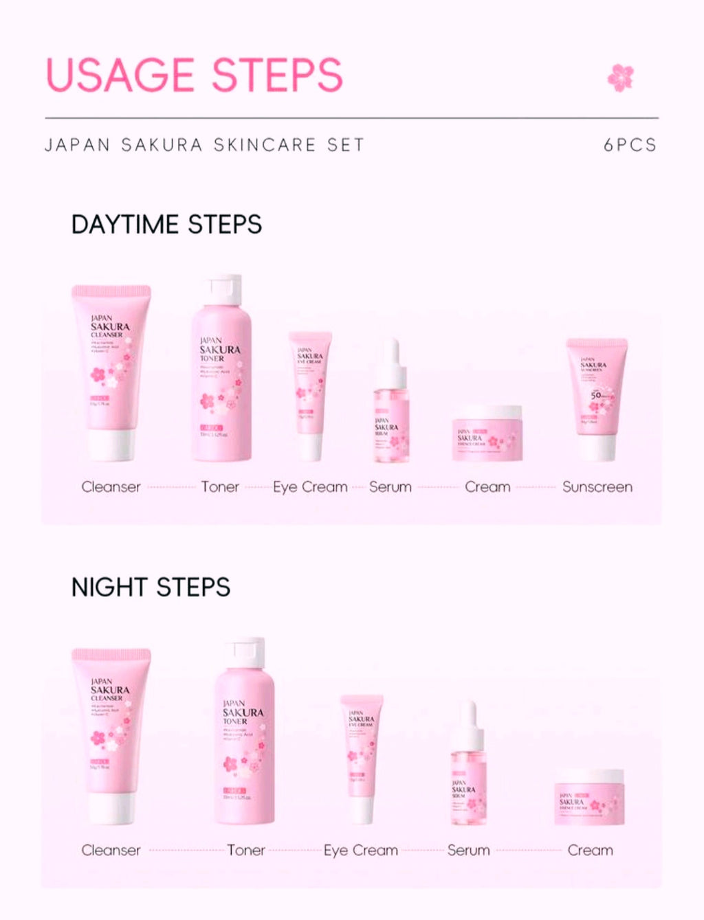 1 Set, 6 Piece Deep Nourishing LAIKOU JAPAN SAKURA SKINCARE SET