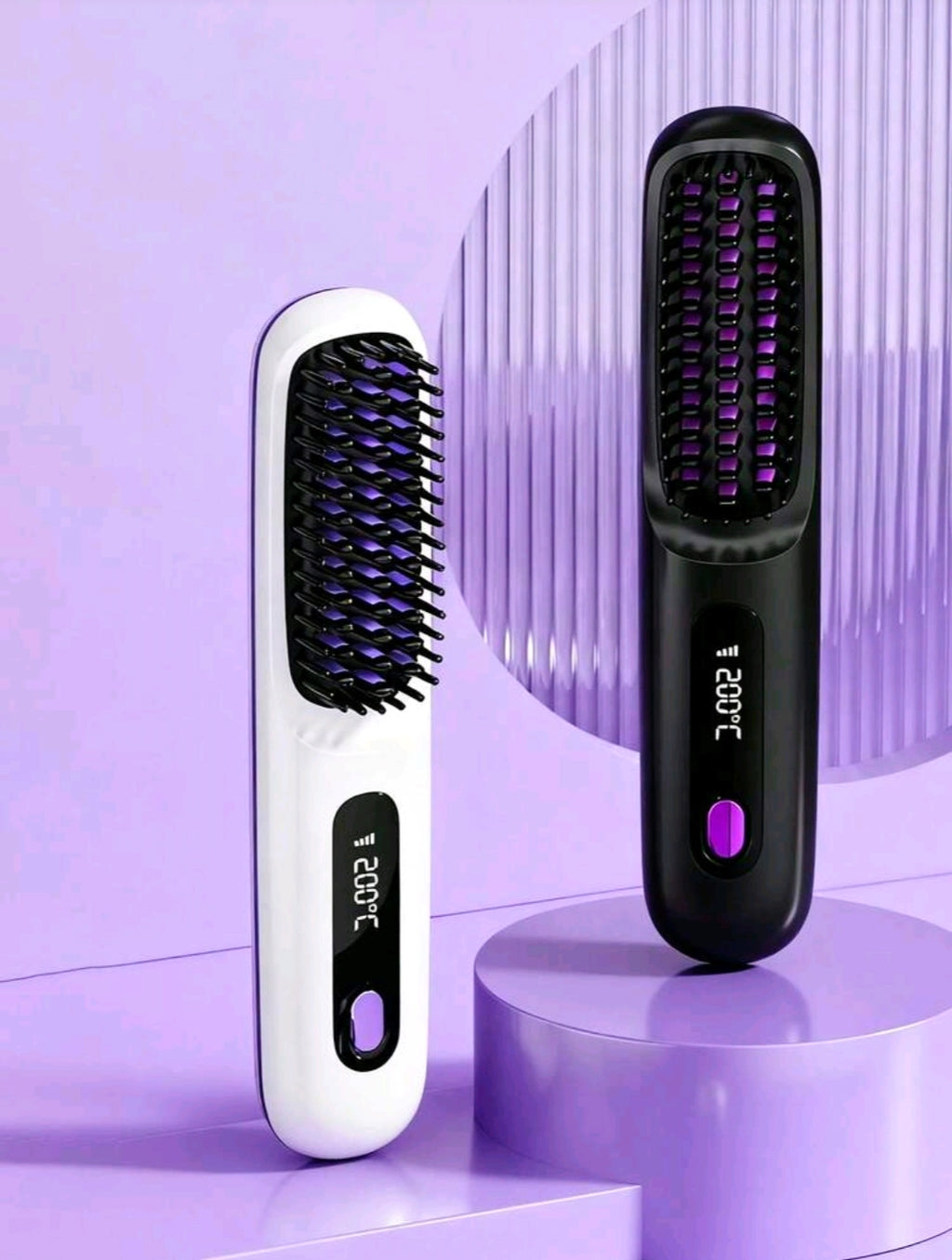 Cordless Hair Straightener Brush With LCD Display Adjustable Temperature