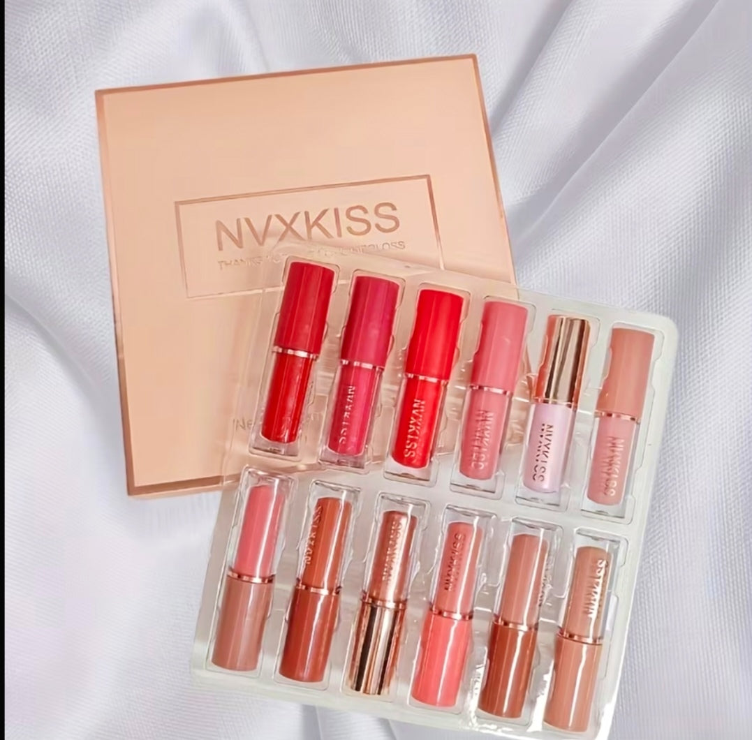 12 Matte Lipstick & Lip Gloss Set, Waterproof, Long-Lasting and Non-Fading