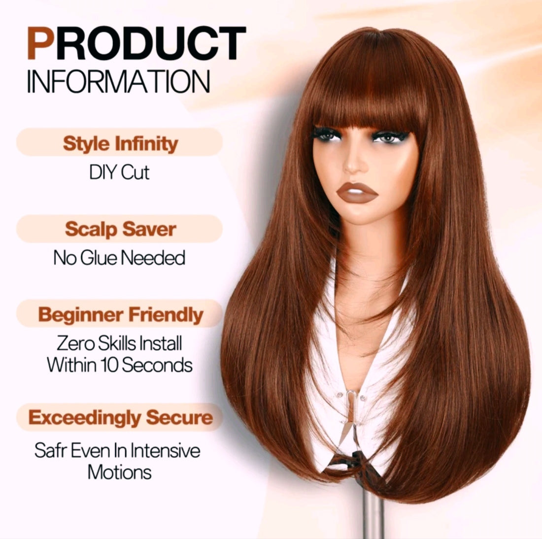 61 cm Long Layered Straight Wig With Bangs