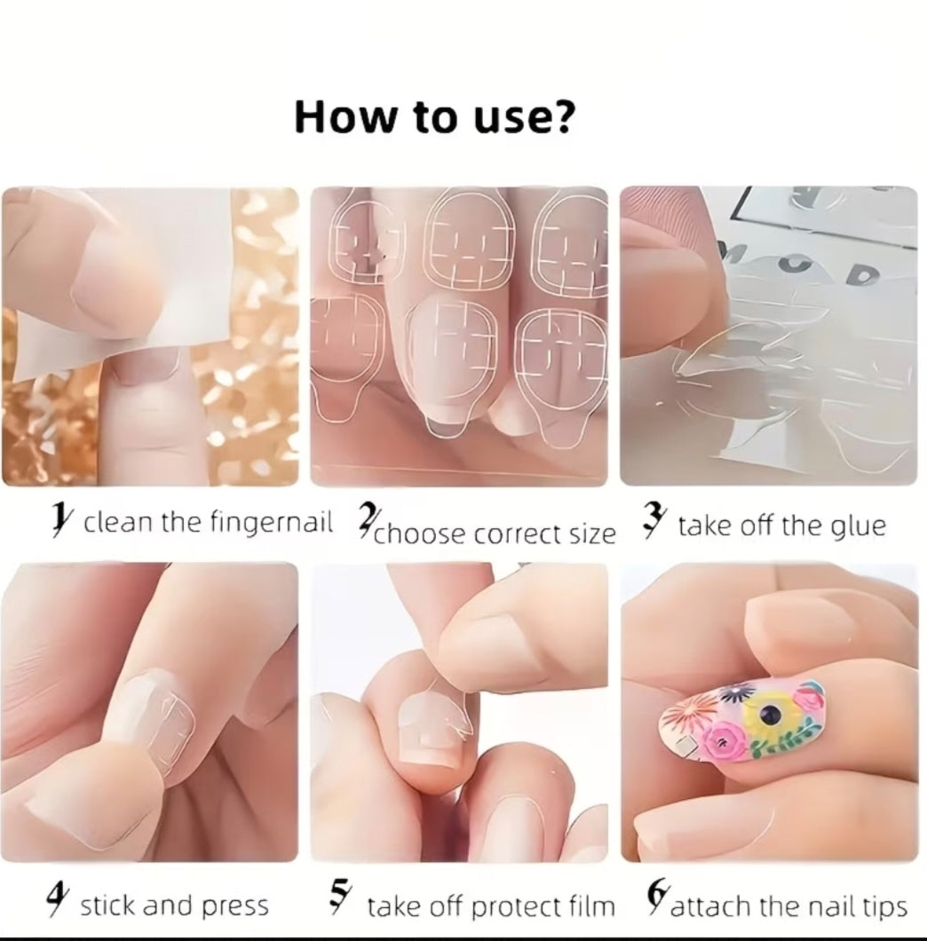 288 pieces (12 Sheets) Wearable Press-On Nail, Double-Sided Jelly Tape