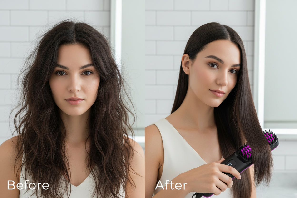 Cordless Hair Straightener Brush With LCD Display Adjustable Temperature