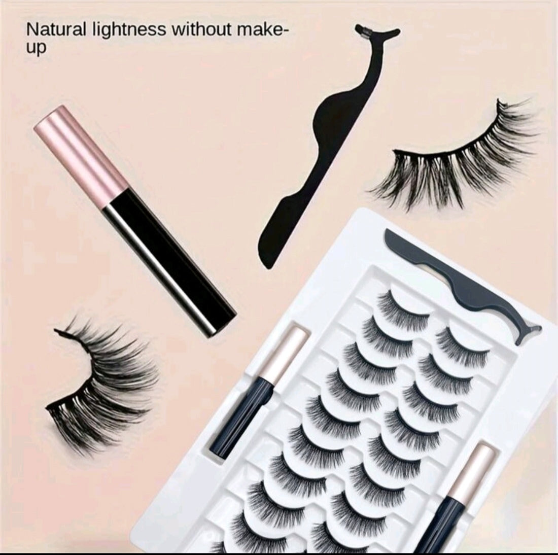 10 Pairs Magnetic Eyelashes Kit With - 2 Magnetic Eyeliners & Tweezer