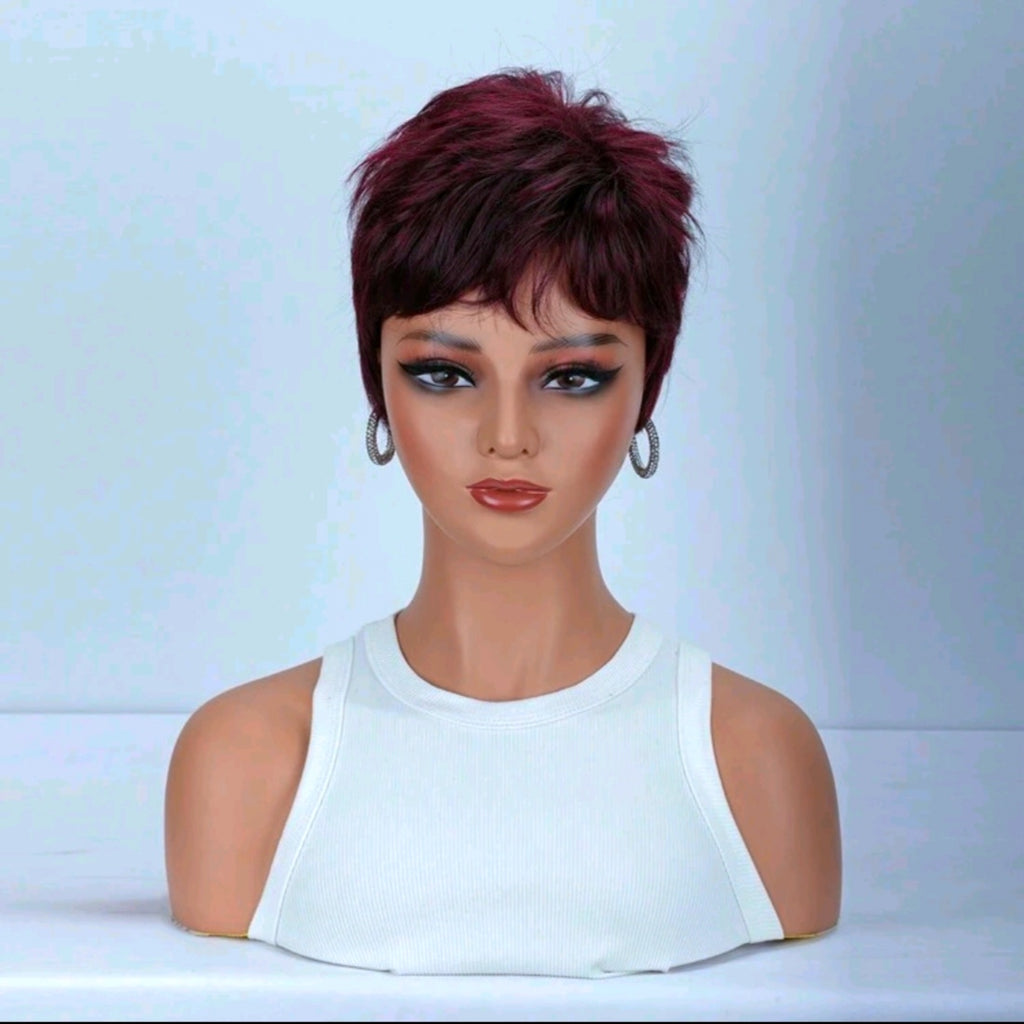 Burgundy Straight Hair With Bangs Wig